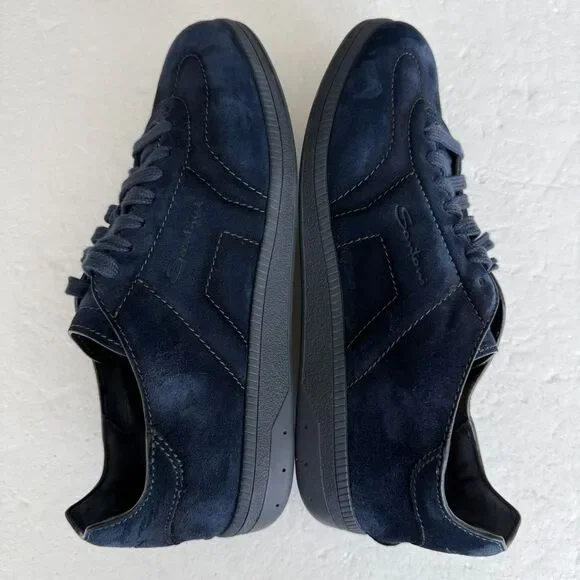 Size 7.5 - Santoni Men's Navy Cube Suede Low-Top Sneakers MADE IN ITALY - Picture 6 of 11
